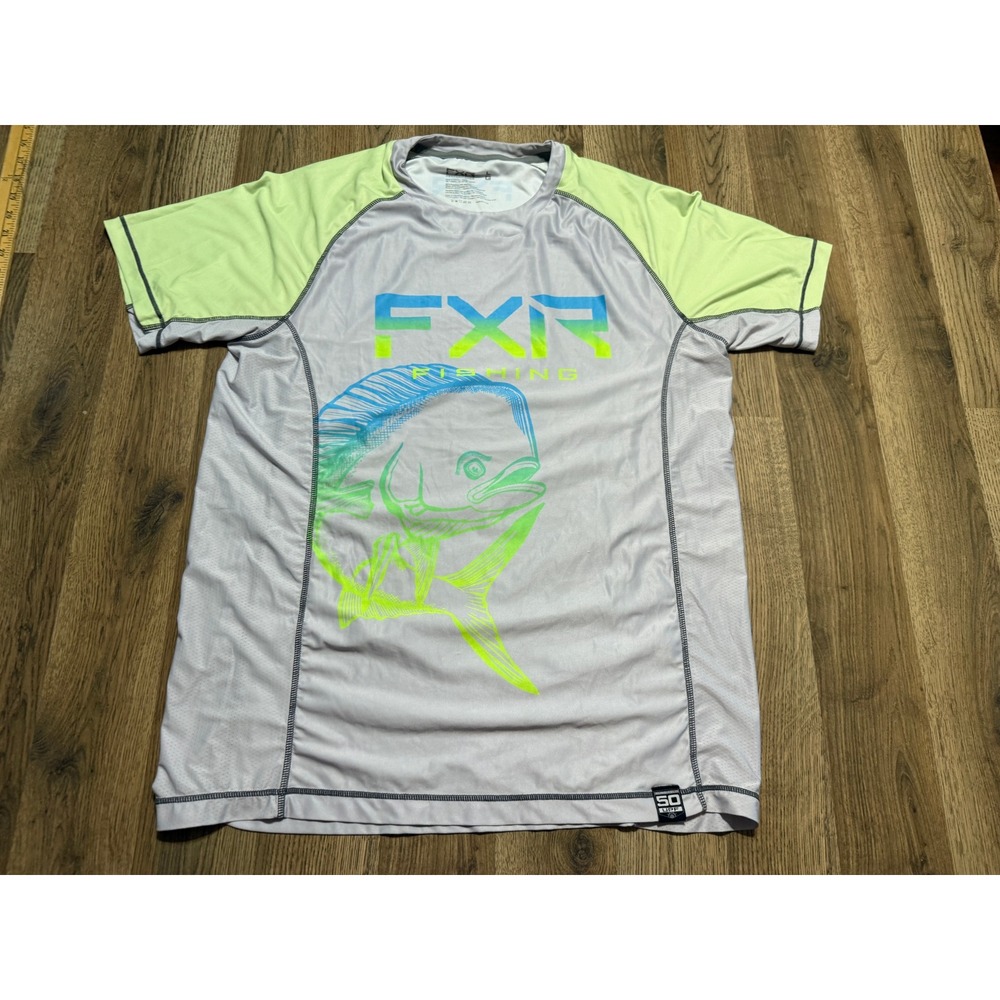 FXR Shirts Mens Size L Gray Short Sleeve Performance Sun Mahi Mahi Fishing